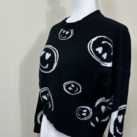NEW dreamers by debut Viscose Black White Dolman Sleeves Smileys Pullover Top L - Picture 7 of 16
